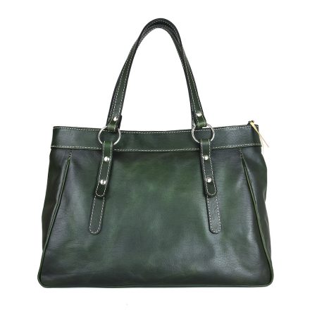 Módna kožená kabelka 8602 ručne tamponovaná a tieňovaná v tmavo zelenej farbe