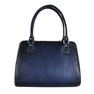 Módna kožená kabelka 8614 ručne tamponovaná a tieňovaná v tmavo modrej farbe