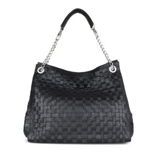 Luxusná pletená kožená kabelka č.8246 v čiernej farbe