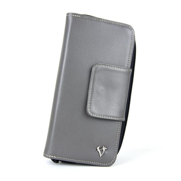 Luxusná dámska kožená peňaženka s bohatou výbavou v šedej farbe