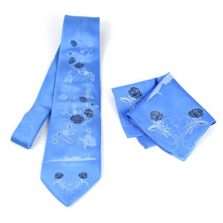 Hodvábna kravata a vreckovka, Slovenská výroba - Modrá Bratislava